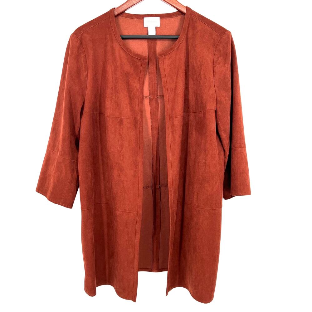 Chicos Size 2 LARGE Brown Faux Suede Coat. Beautiful and In Excellent condition